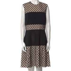 Lela Rose Floral Embroidered Colorblock Knee-Length Dress, Size 10